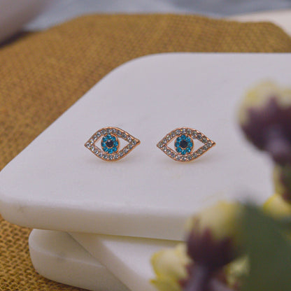 Blue Retina Evil Eye Ear Studs Earrings ( Rose Gold )