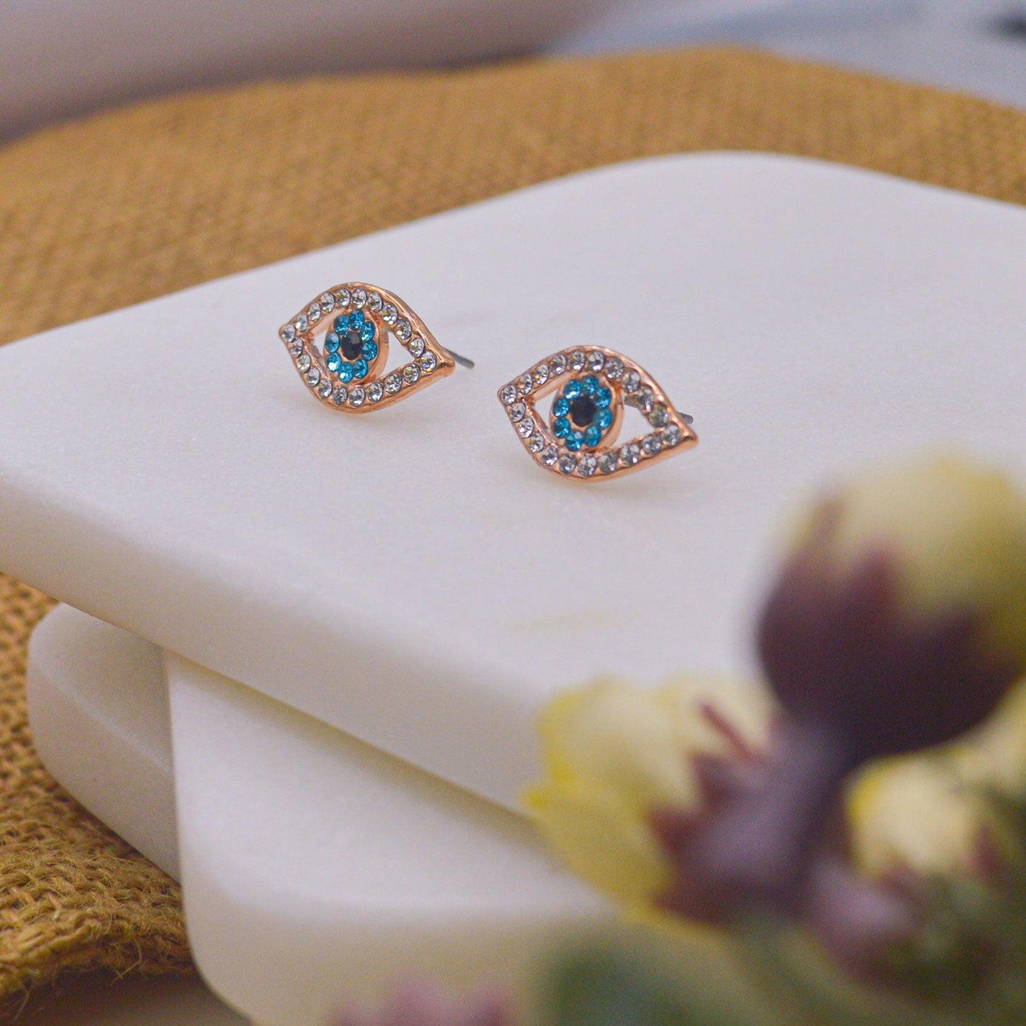 Blue Retina Evil Eye Ear Studs Earrings ( Rose Gold )