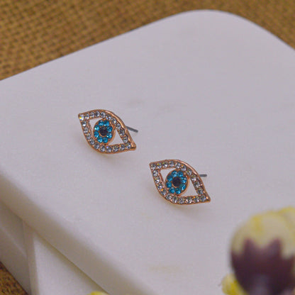 Blue Retina Evil Eye Ear Studs Earrings ( Rose Gold )