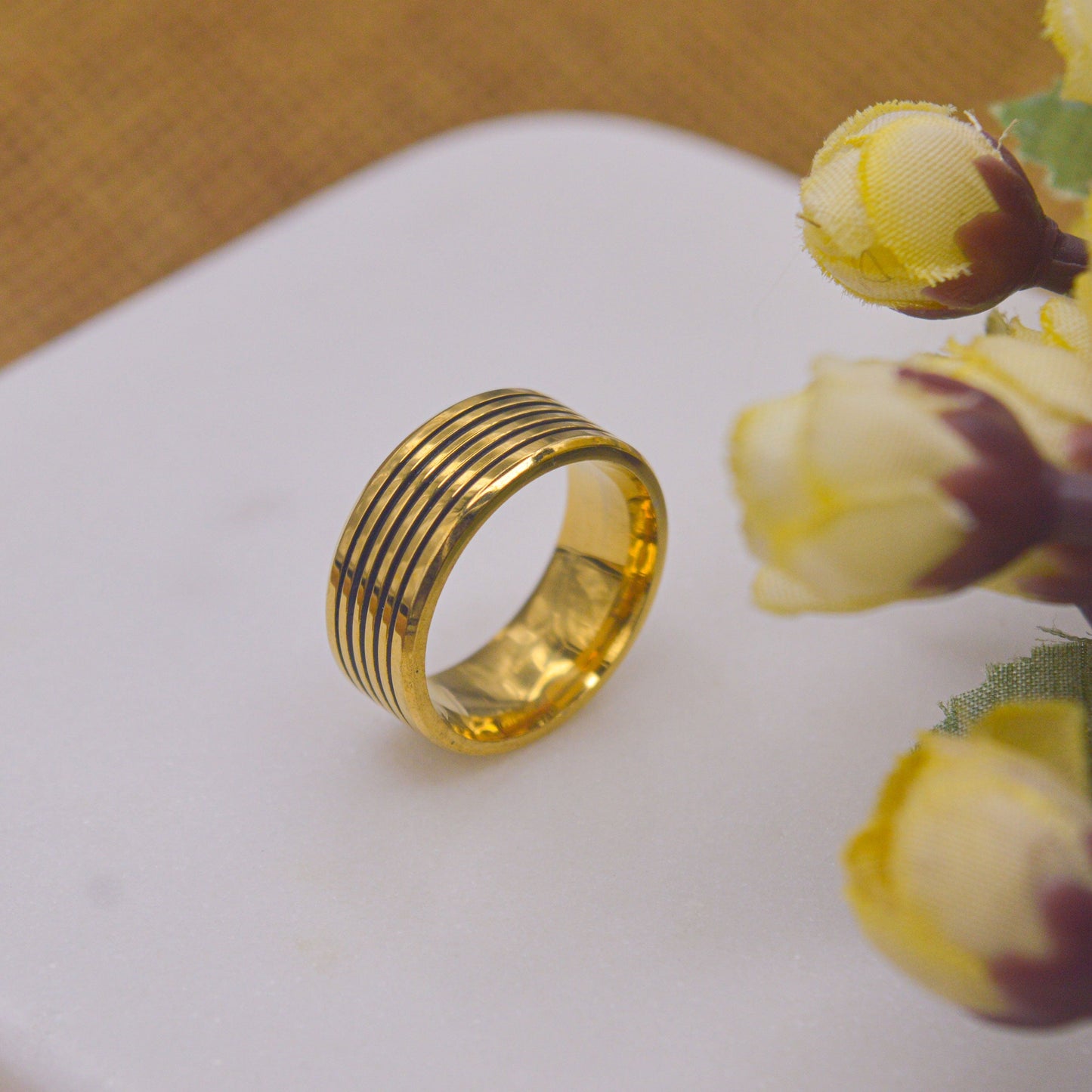 Plain Gold Stripes 18K plated Ring Band