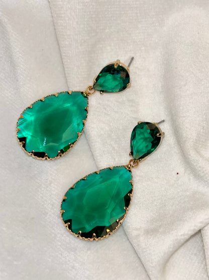 Green Emerald Earrings - Gold Plated