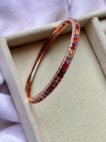 Premium Colourful Studded Bracelet Tennis Bangle - Rose Gold