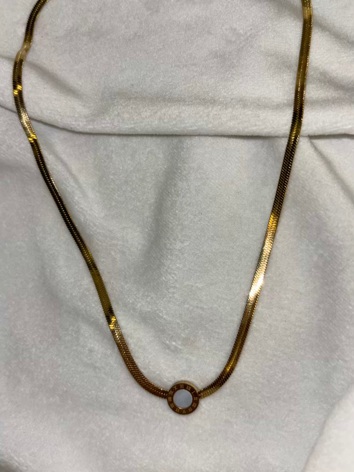 Gold Snake White Roman Necklace ( Gold Plated )