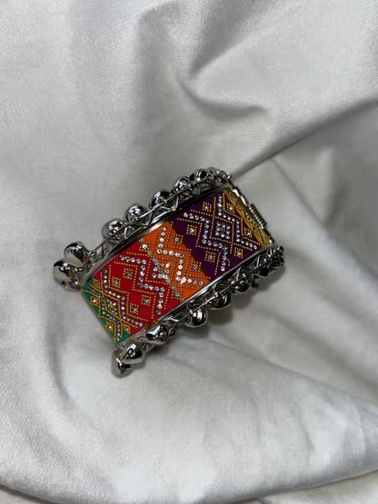 Nav Rang Designer Multicoloured Cloth Bracelet - Silver