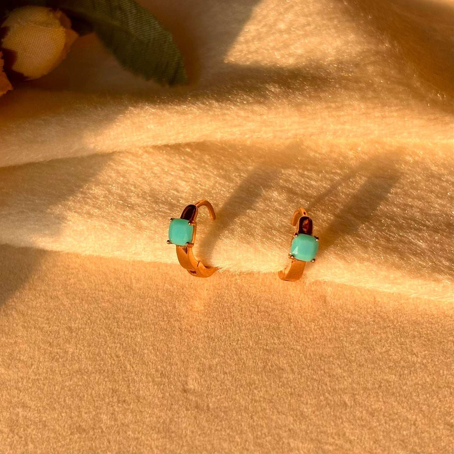 Sky Blue Tiny Bali Earrings - Gold Plated