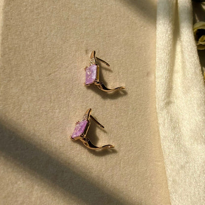 Lilac Purple Solitaire Earrings - Gold Plated