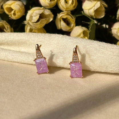 Lilac Purple Solitaire Earrings - Gold Plated