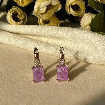 Lilac Purple Solitaire Earrings - Gold Plated