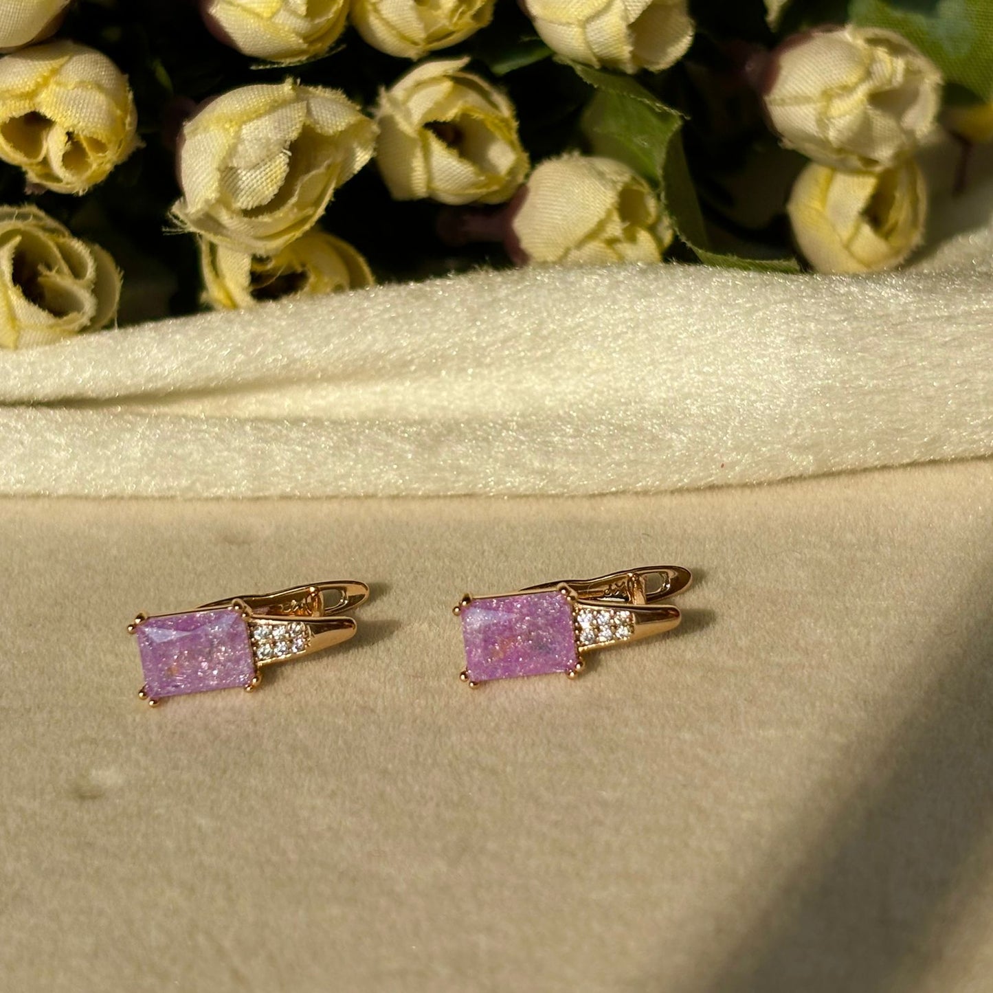 Lilac Purple Solitaire Earrings - Gold Plated