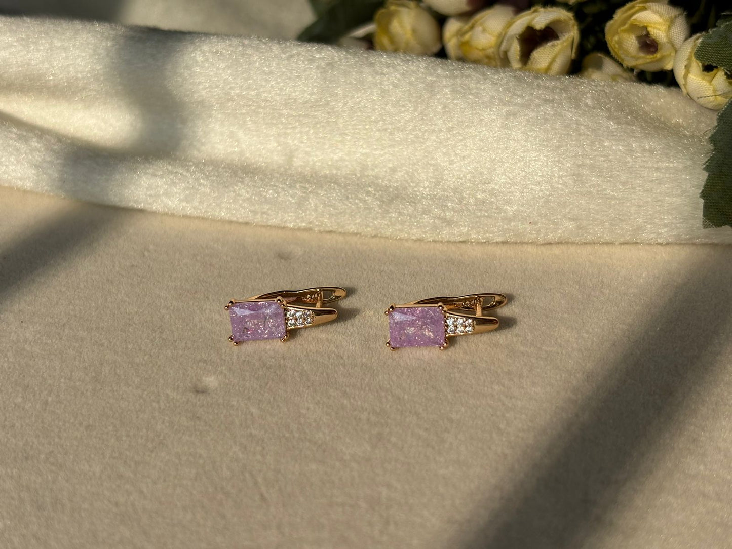 Lilac Purple Solitaire Earrings - Gold Plated