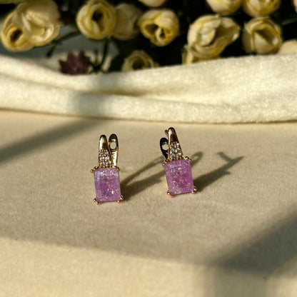 Lilac Purple Solitaire Earrings - Gold Plated