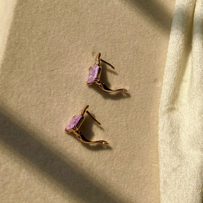 Lilac Purple Solitaire Earrings - Gold Plated