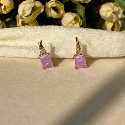 Lilac Purple Solitaire Earrings - Gold Plated