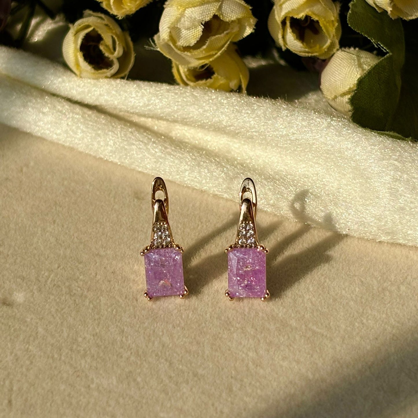 Lilac Purple Solitaire Earrings - Gold Plated