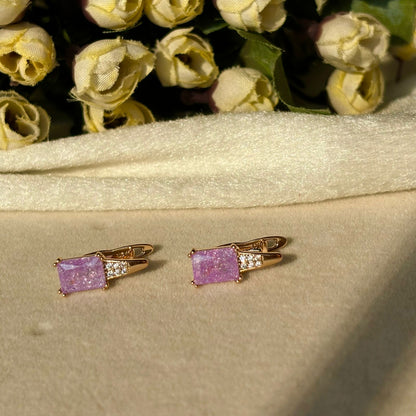 Lilac Purple Solitaire Earrings - Gold Plated