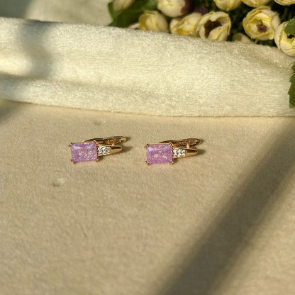 Lilac Purple Solitaire Earrings - Gold Plated