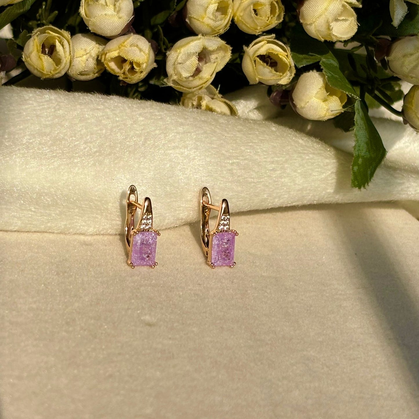 Lilac Purple Solitaire Earrings - Gold Plated