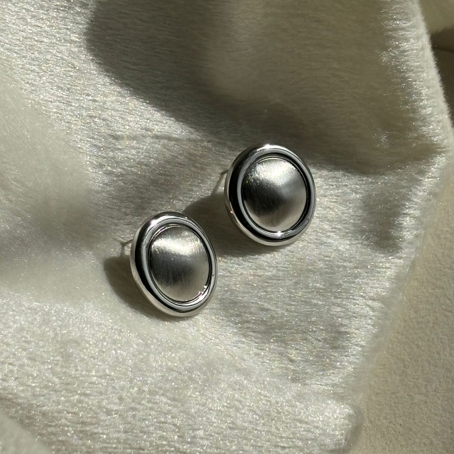 Buttons Studs Earrings - Silver Plated