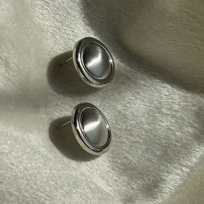 Buttons Studs Earrings - Silver Plated