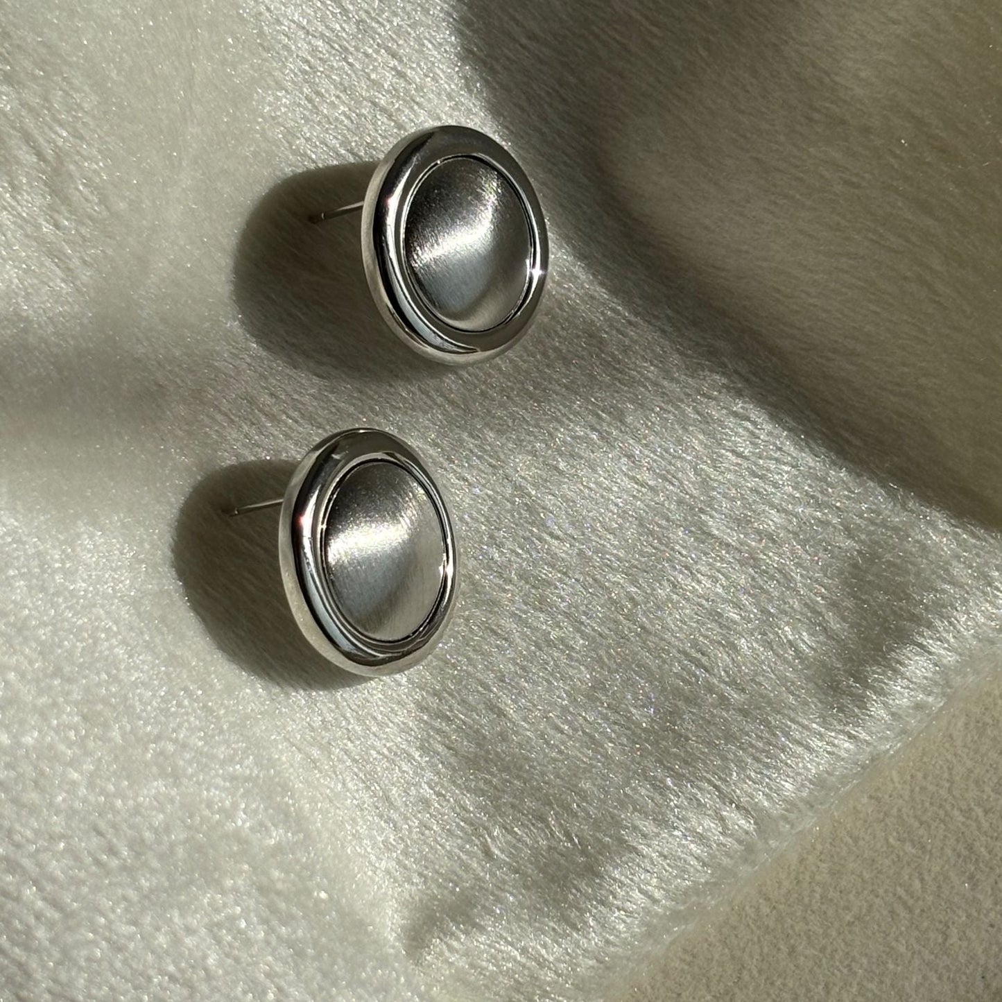 Buttons Studs Earrings - Silver Plated