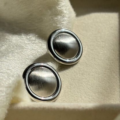 Buttons Studs Earrings - Silver Plated