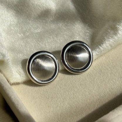 Buttons Studs Earrings - Silver Plated