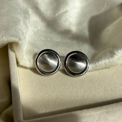 Buttons Studs Earrings - Silver Plated