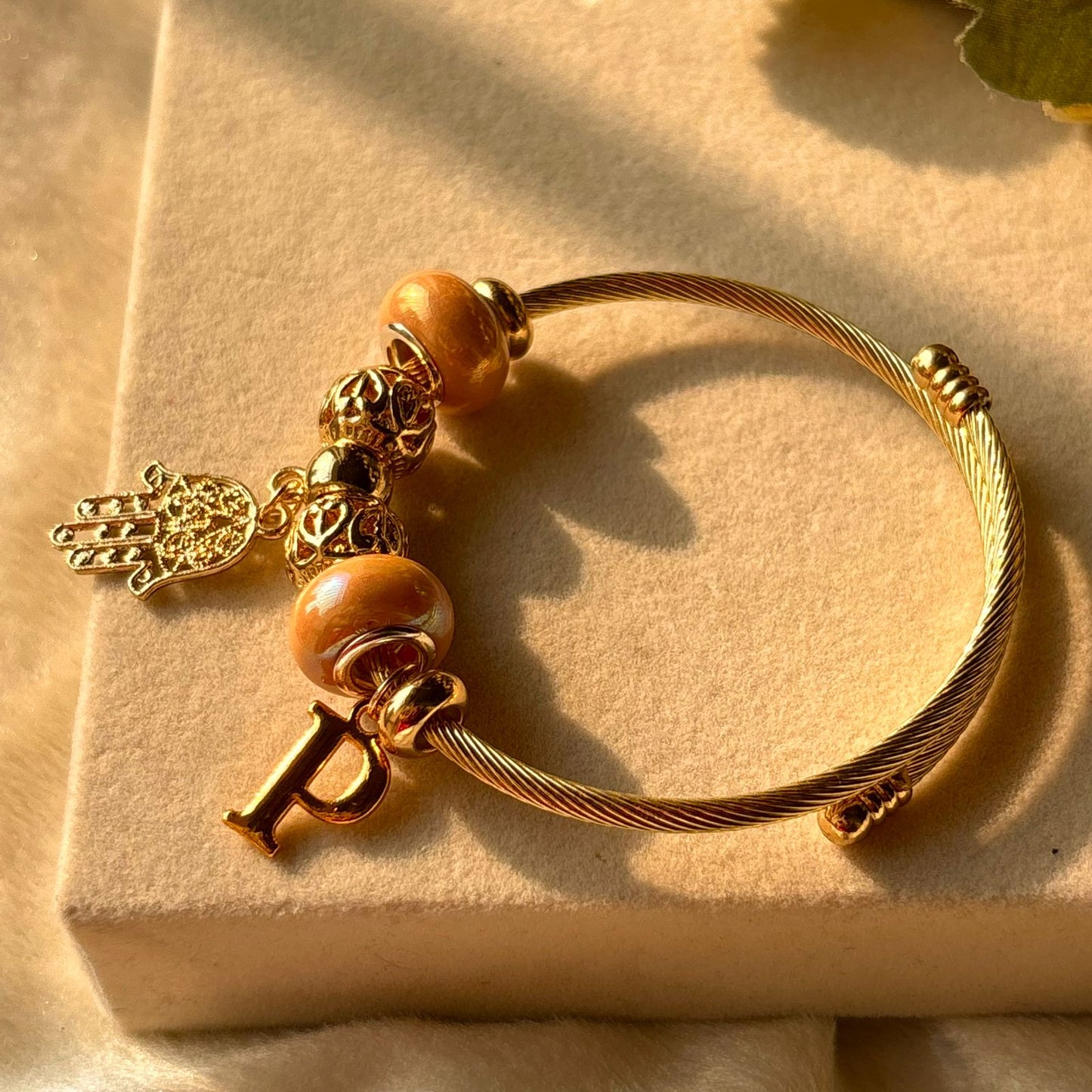 Charms Orange Bracelet With Customised Initial (Gold)