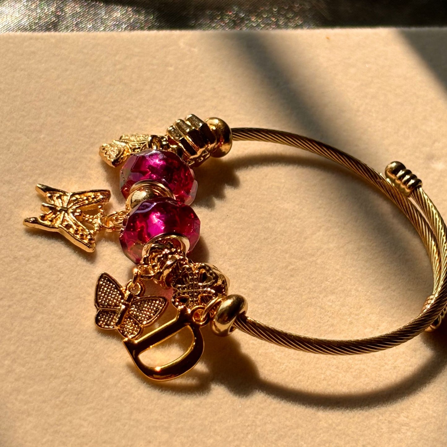 Pink Butterfly Bracelet  With Customised Initials