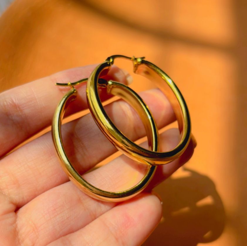 Aiana Oval Hoops Style Earrings - Gold Plated