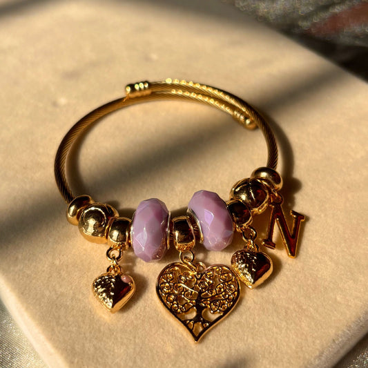 Lilac Hearts Bracelet  With Customised Initial