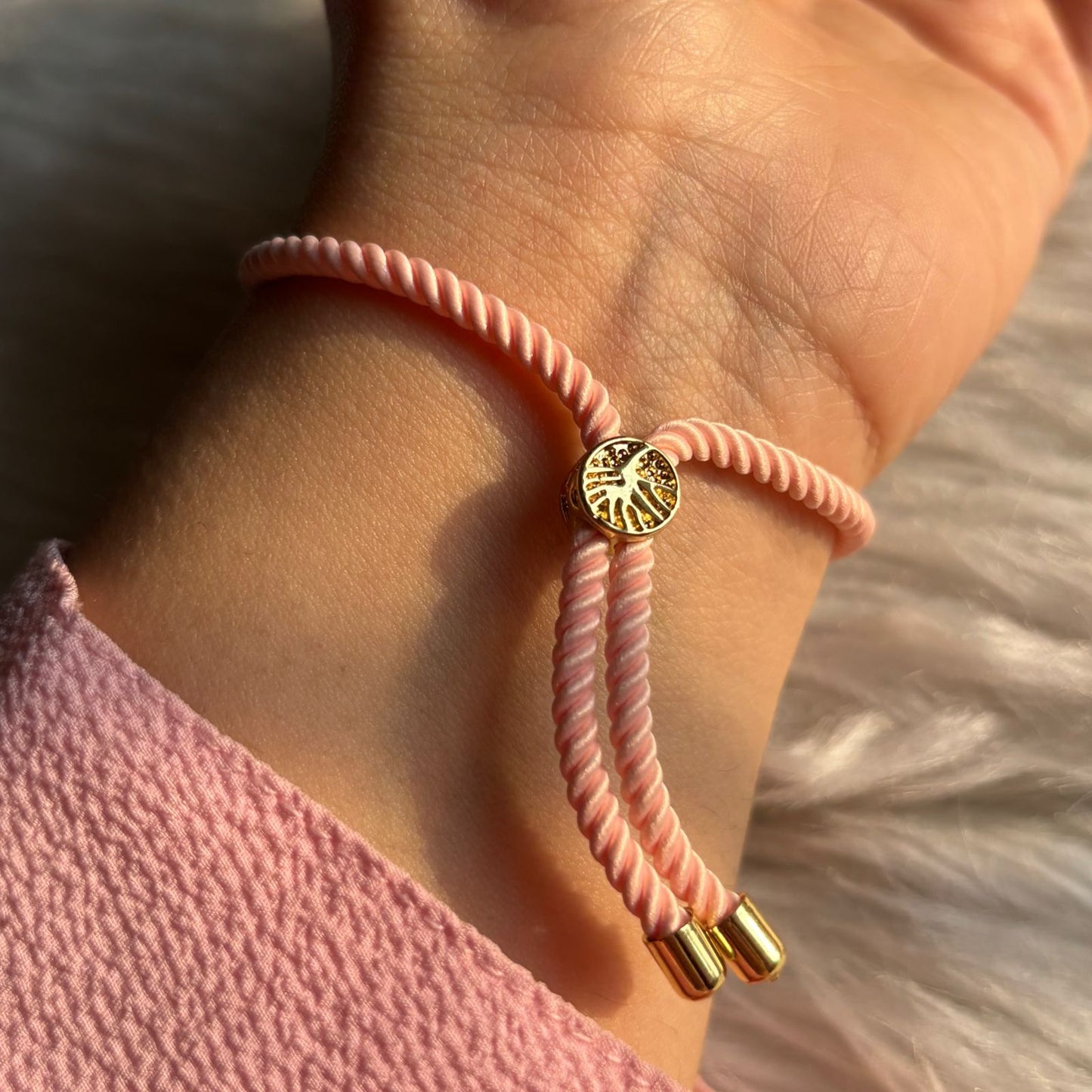 Light Pink Evil Eye Gold Color Bracelet