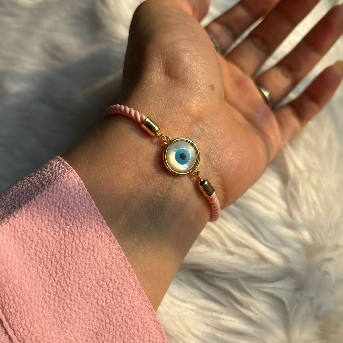 Light Pink Evil Eye Gold Color Bracelet