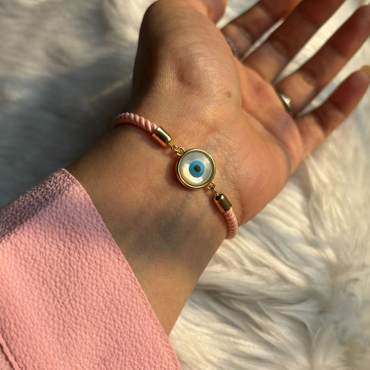 Light Pink Evil Eye Gold Color Bracelet