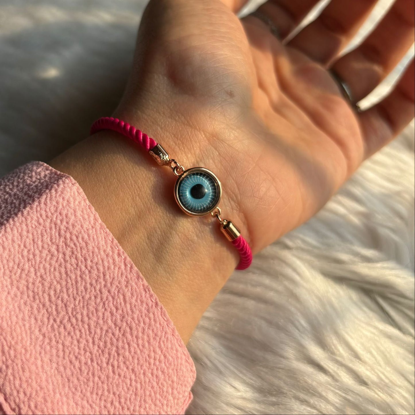 Water Evil Eye Rose Gold Color with Pink Band