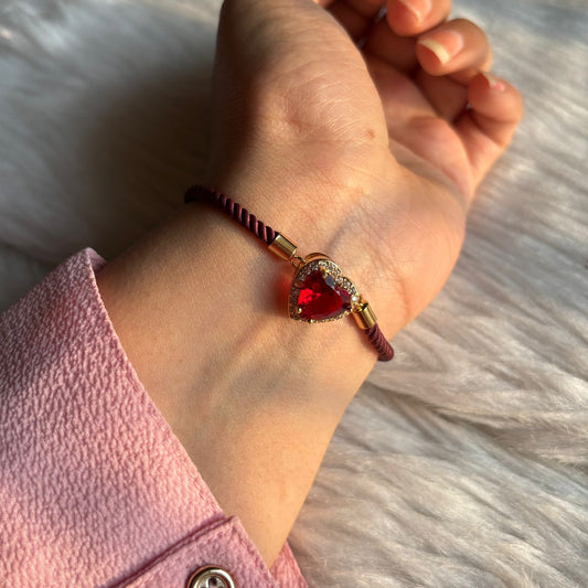 Red Heart Bracelet in Maroon Brown Band