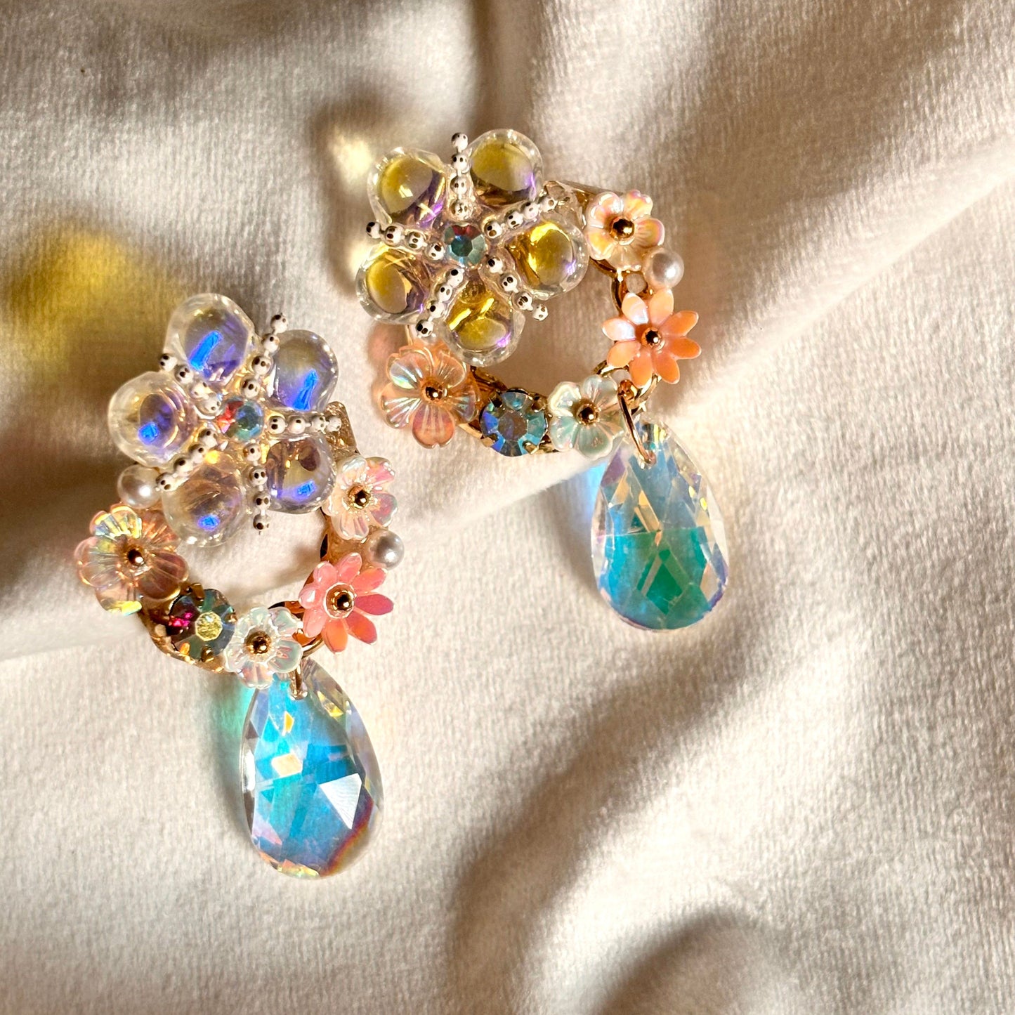 Floral Crystal Drop Earrings