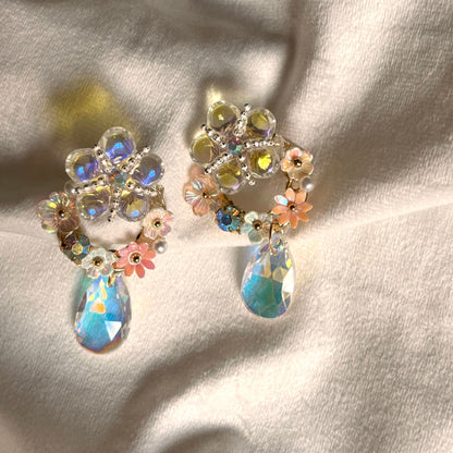 Floral Crystal Drop Earrings