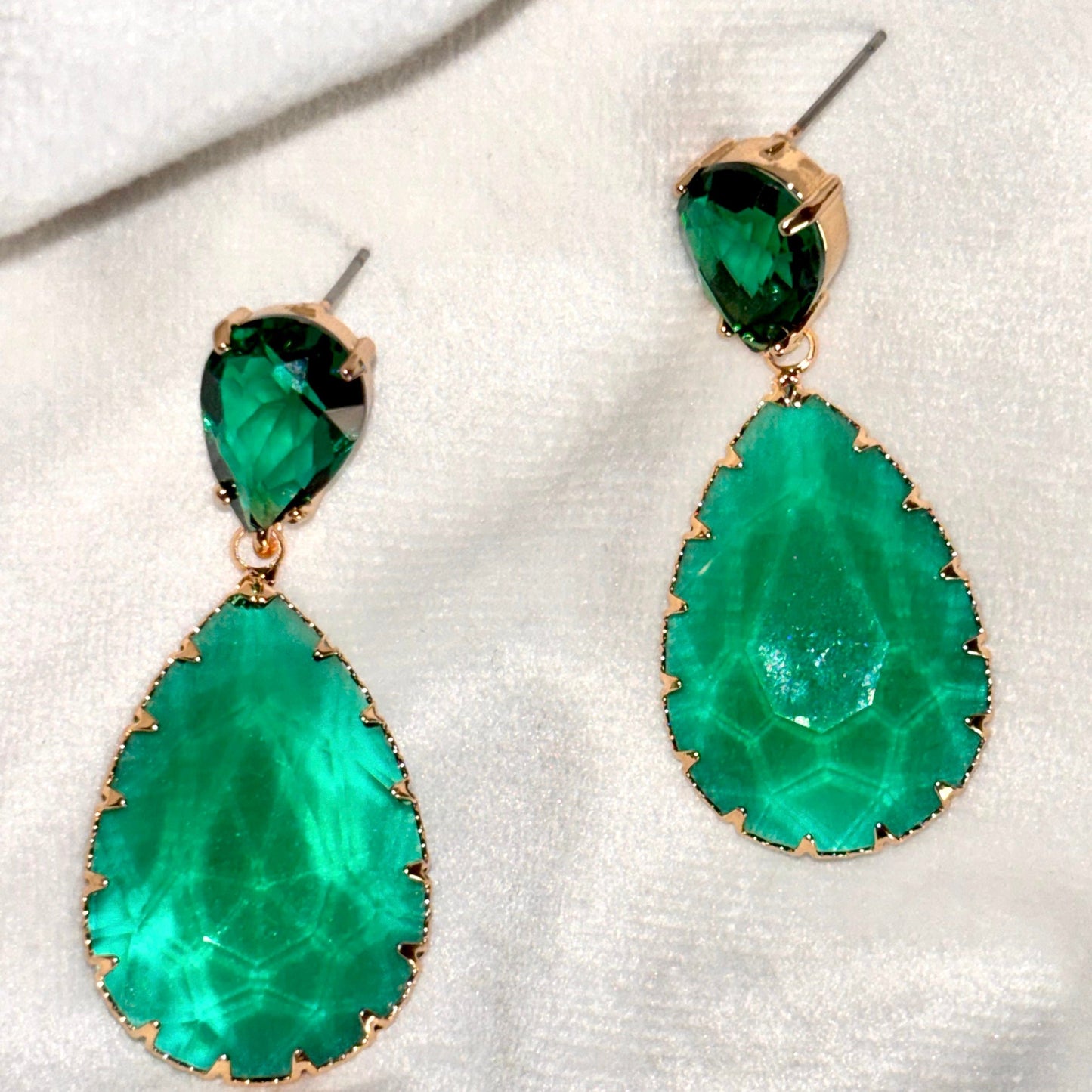 Crystal Drop Earrings - Green