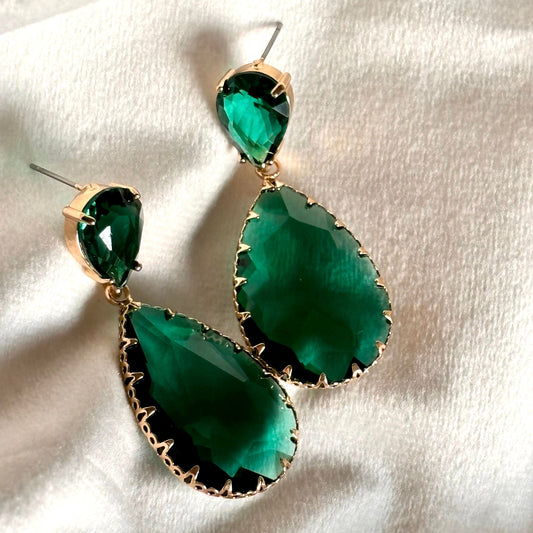 Crystal Drop Earrings - Green