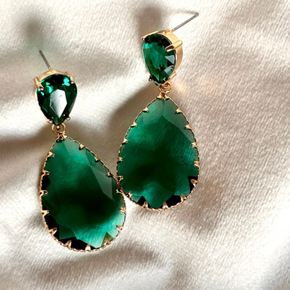 Crystal Drop Earrings - Green