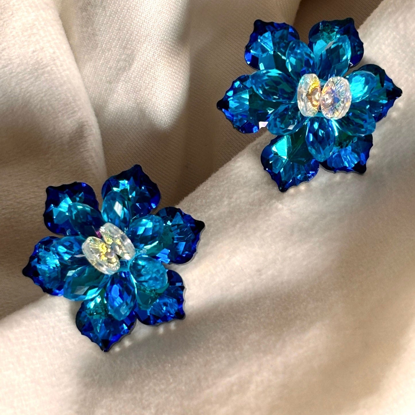 Crystal Ear Studs - Blue