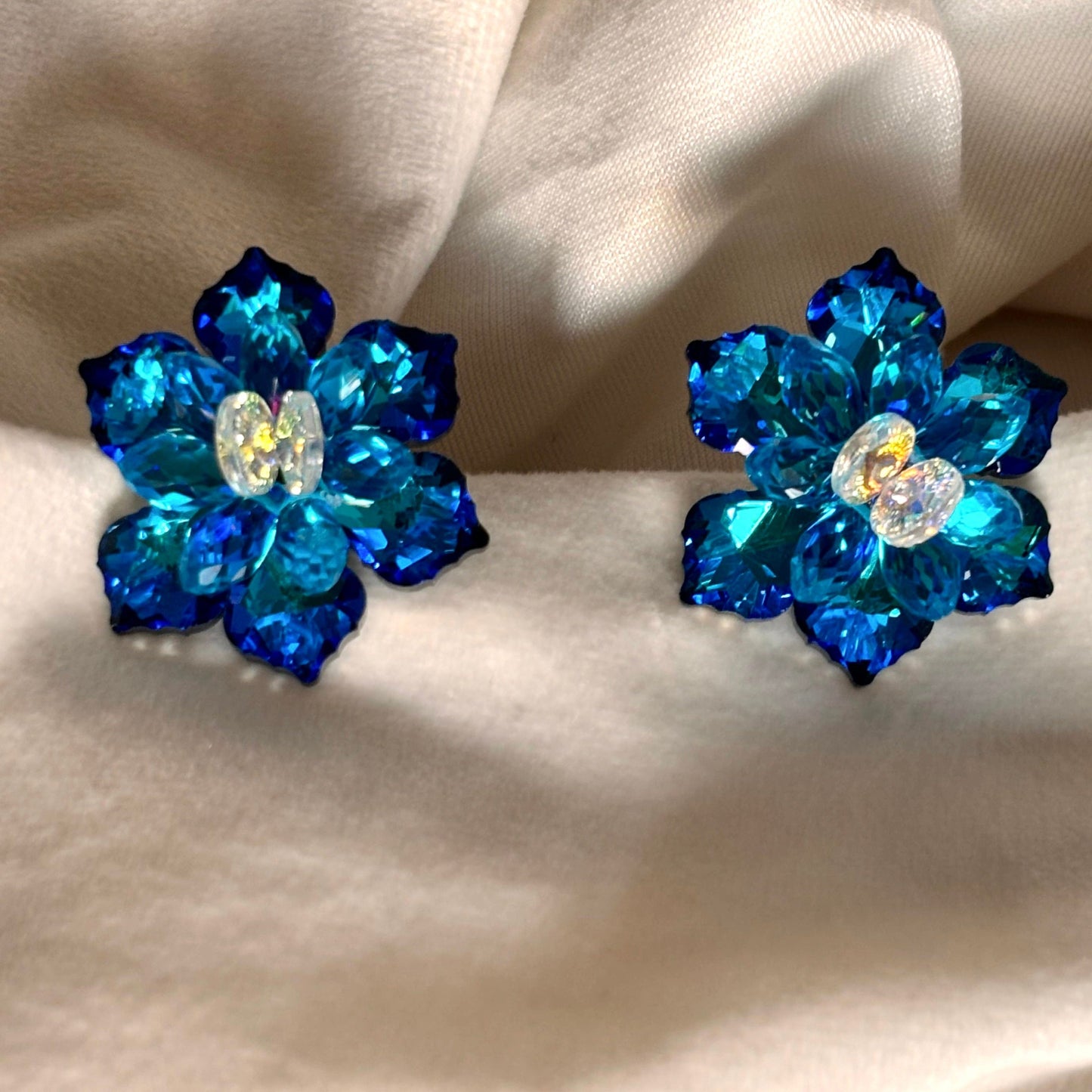 Crystal Ear Studs - Blue