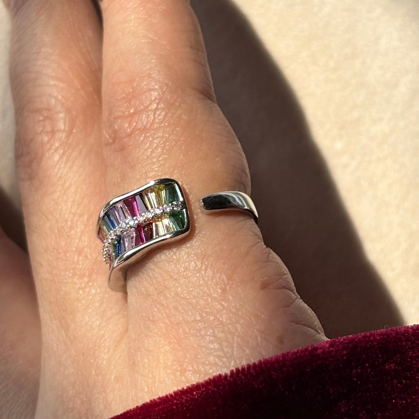 Regal Rainbow Tennis Ring - Adjustable (Silver