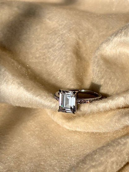 Emerald Cut Engagement Ring - Silver