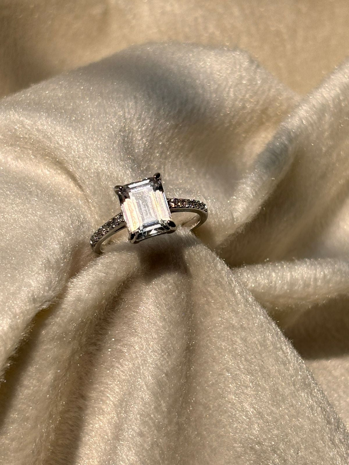 Emerald Cut Engagement Ring - Silver