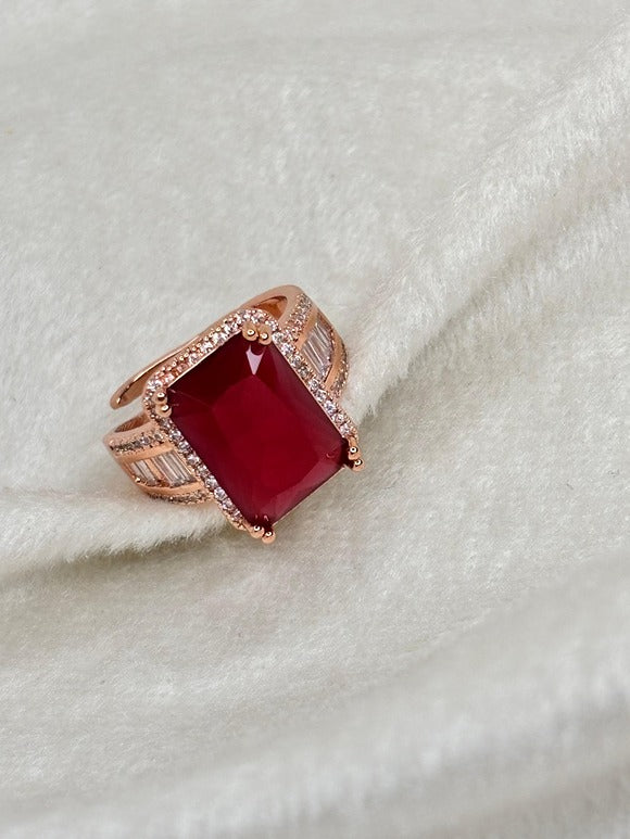 Red Ruby Rectangle Ring - Adjustable