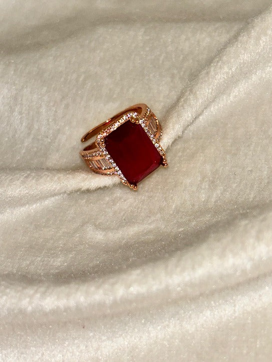 Red Ruby Rectangle Ring - Adjustable