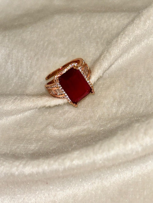 Red Ruby Rectangle Ring - Adjustable