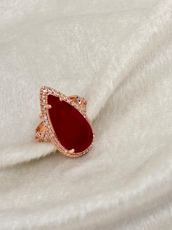 Red Ruby Single Drop Ring - Adjustable